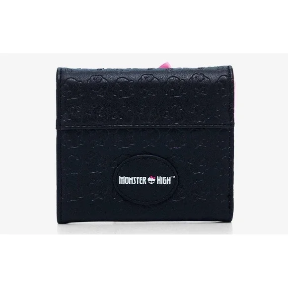 Monster High Wallet Pink Bow Lace Black Skullette Mini Flap‎ Card Holder New - Picture 3 of 5